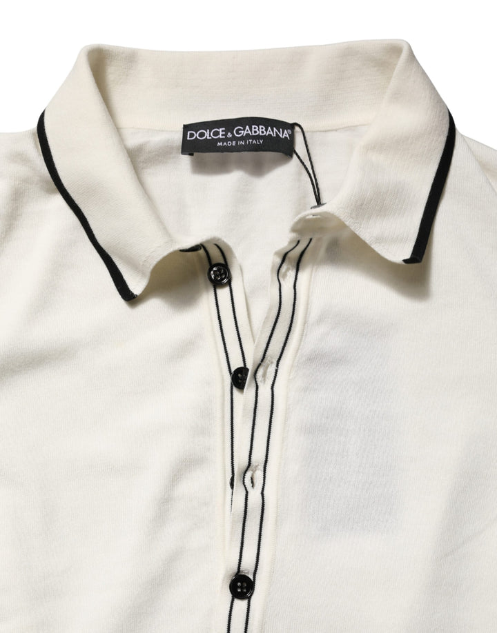 Dolce &amp; Gabbana White Cotton Blend Men Polo Pullover Sweater