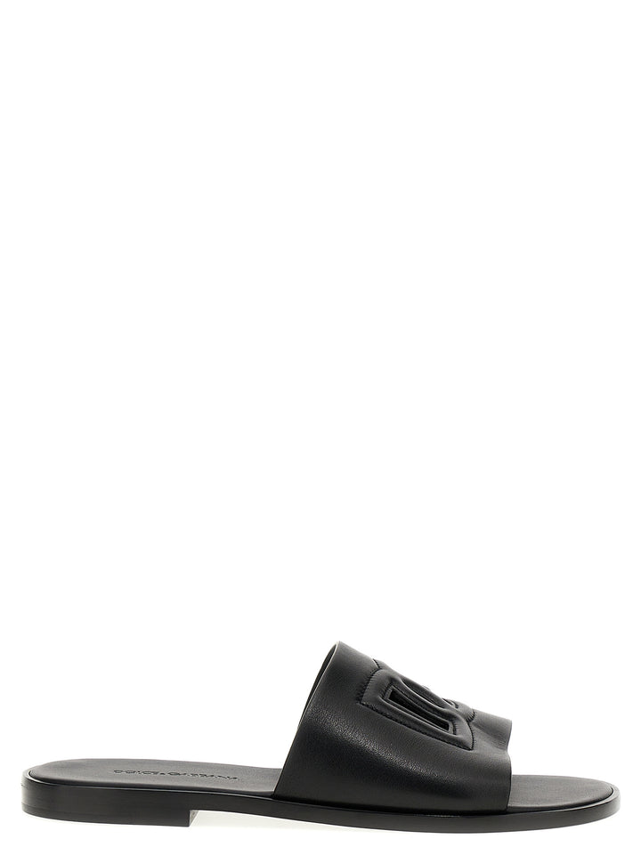 Dolce &amp; Gabbana Black Leather Slides
