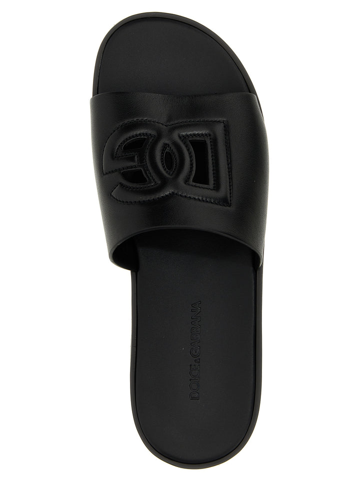 Dolce &amp; Gabbana Black Leather Slides