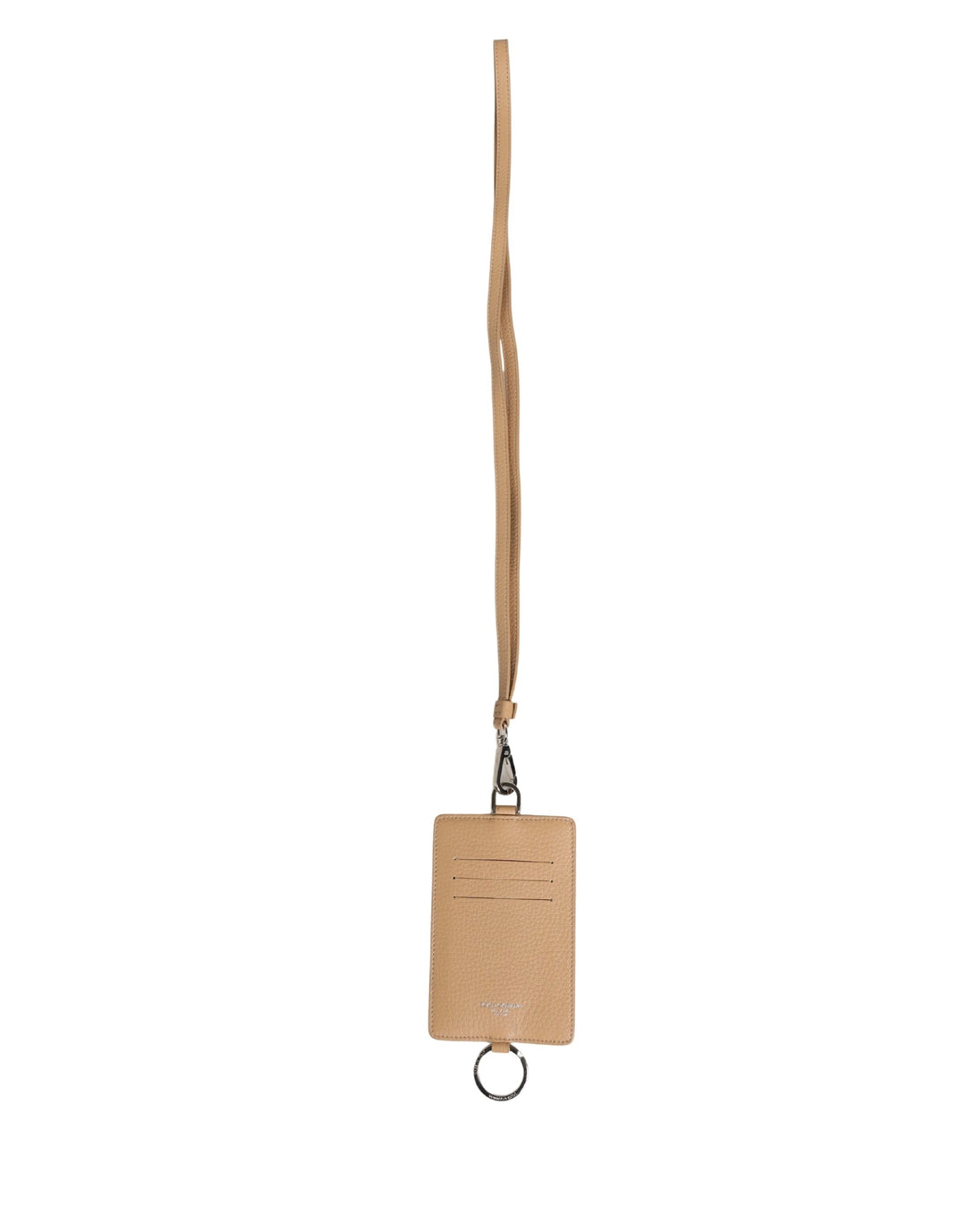 Dolce &amp; Gabbana Beige Leather Logo Embossed Lanyard Card Holder Wallet