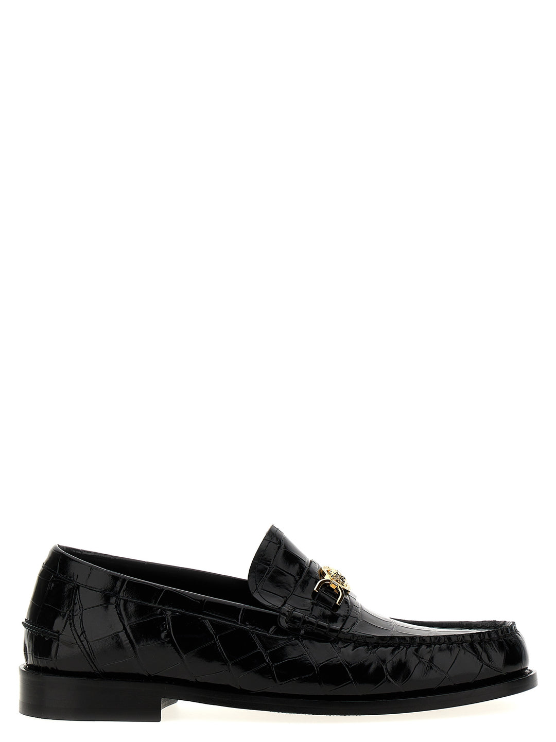 Versace Black Velvet Leather Slip-On Loafers
