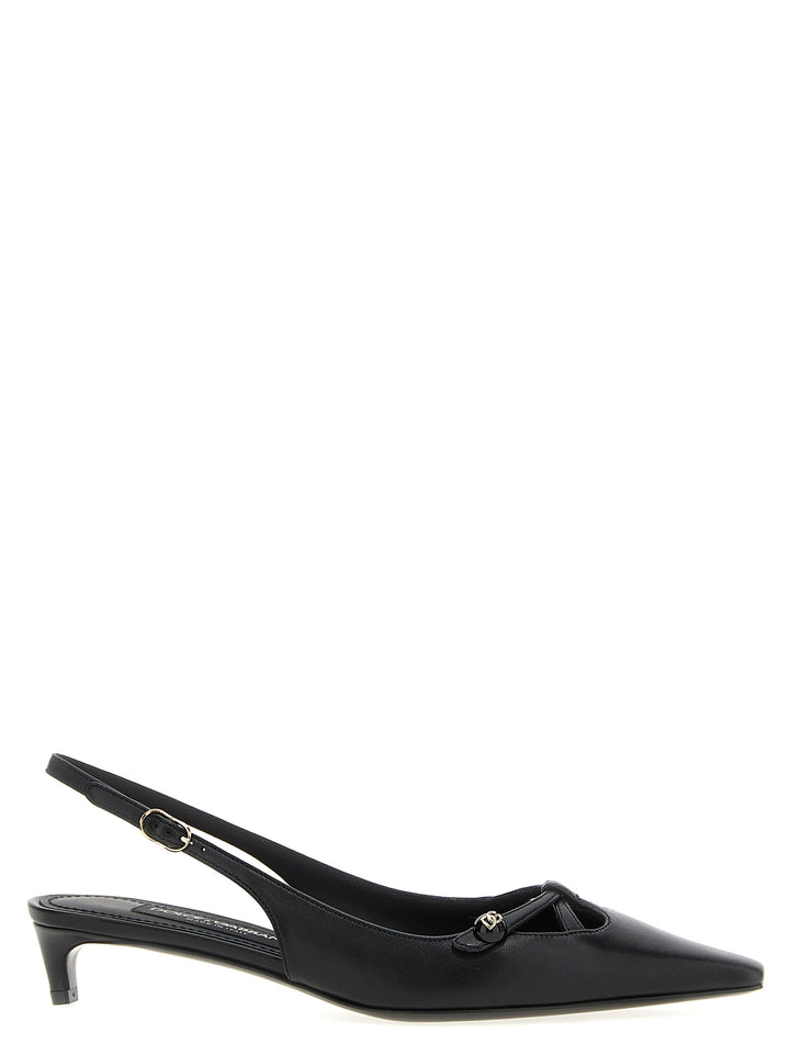 Dolce &amp; Gabbana Black Lamb Leather Mid Heel Pumps