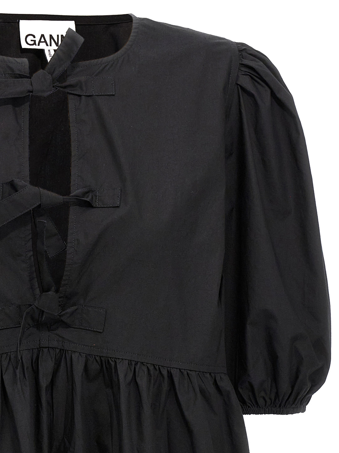 Ganni Black Cotton Short Dress