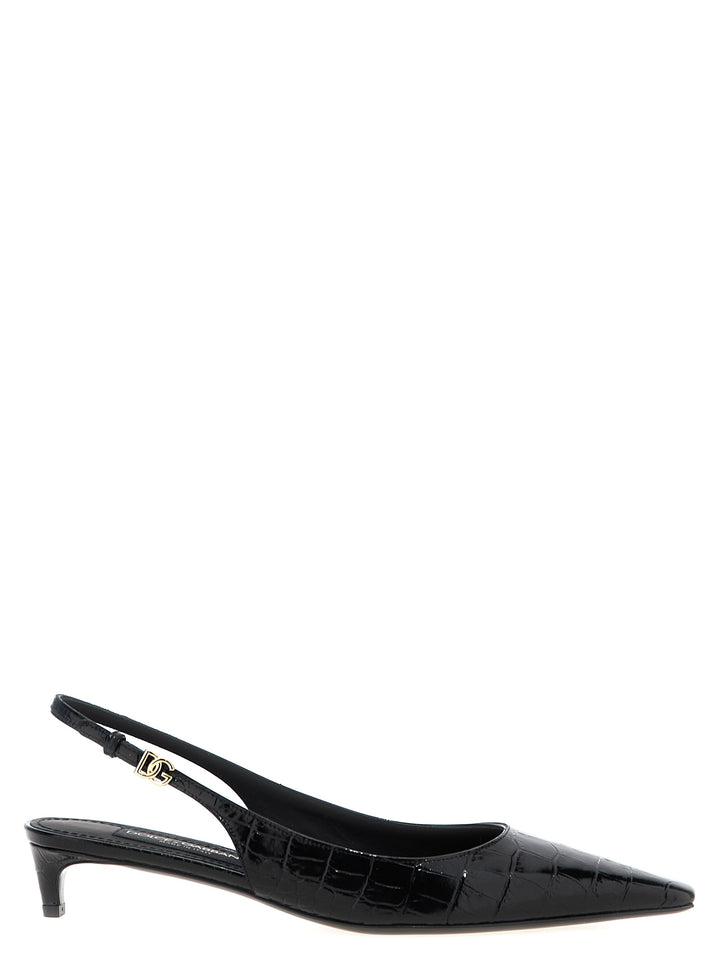 Dolce &amp; Gabbana Black Calfskin Mid Heel Pumps