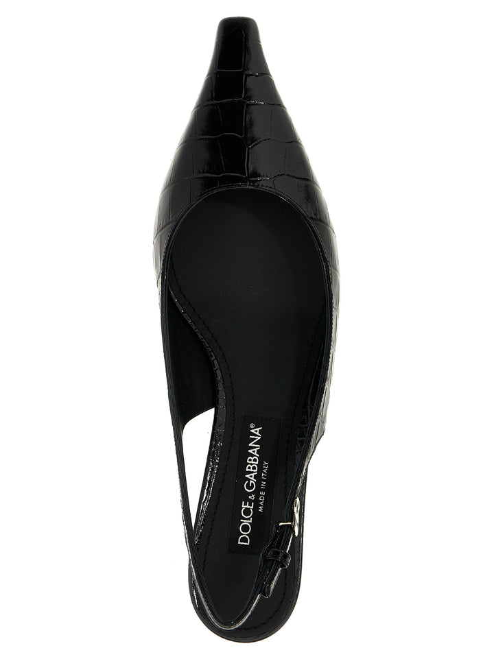 Dolce &amp; Gabbana Black Calfskin Mid Heel Pumps