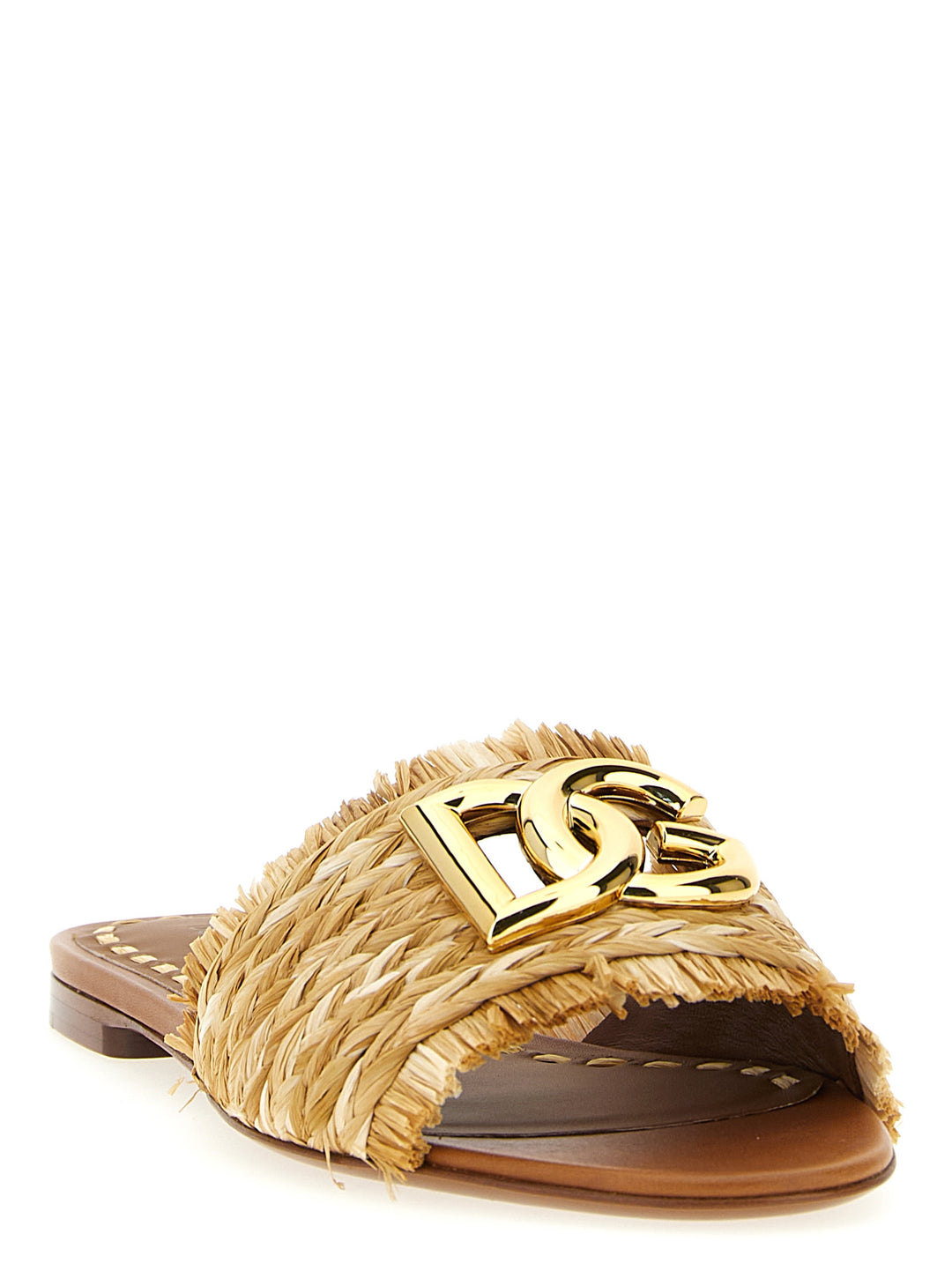 Dolce &amp; Gabbana Brown Raffia Slides