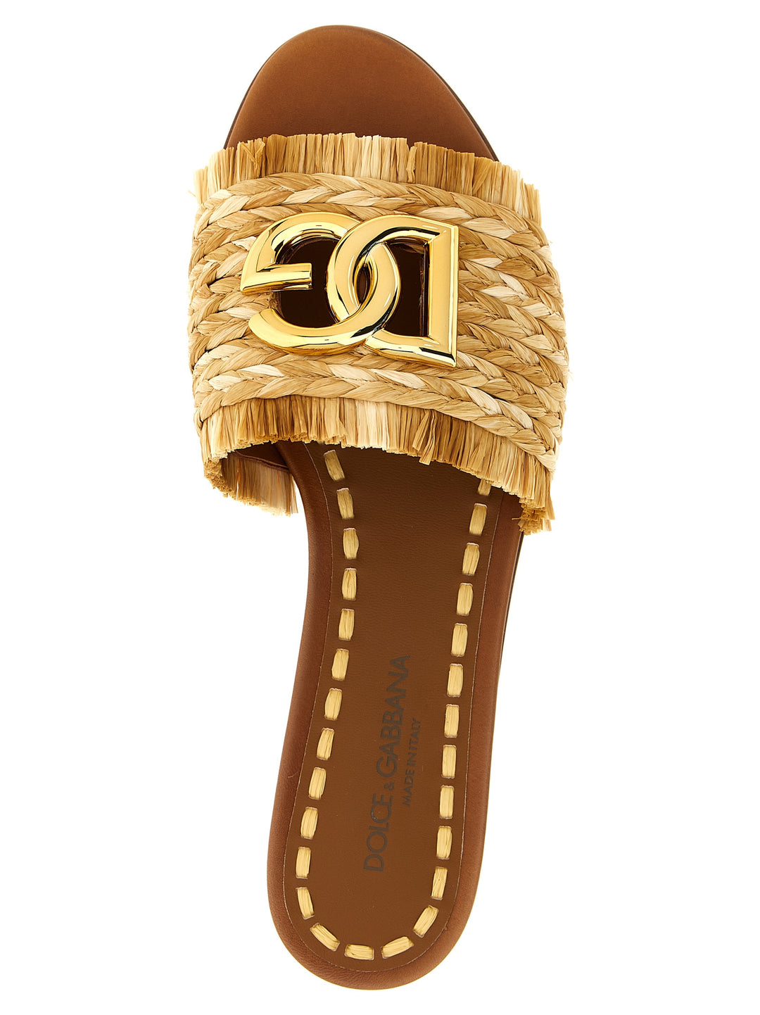 Dolce &amp; Gabbana Brown Raffia Slides