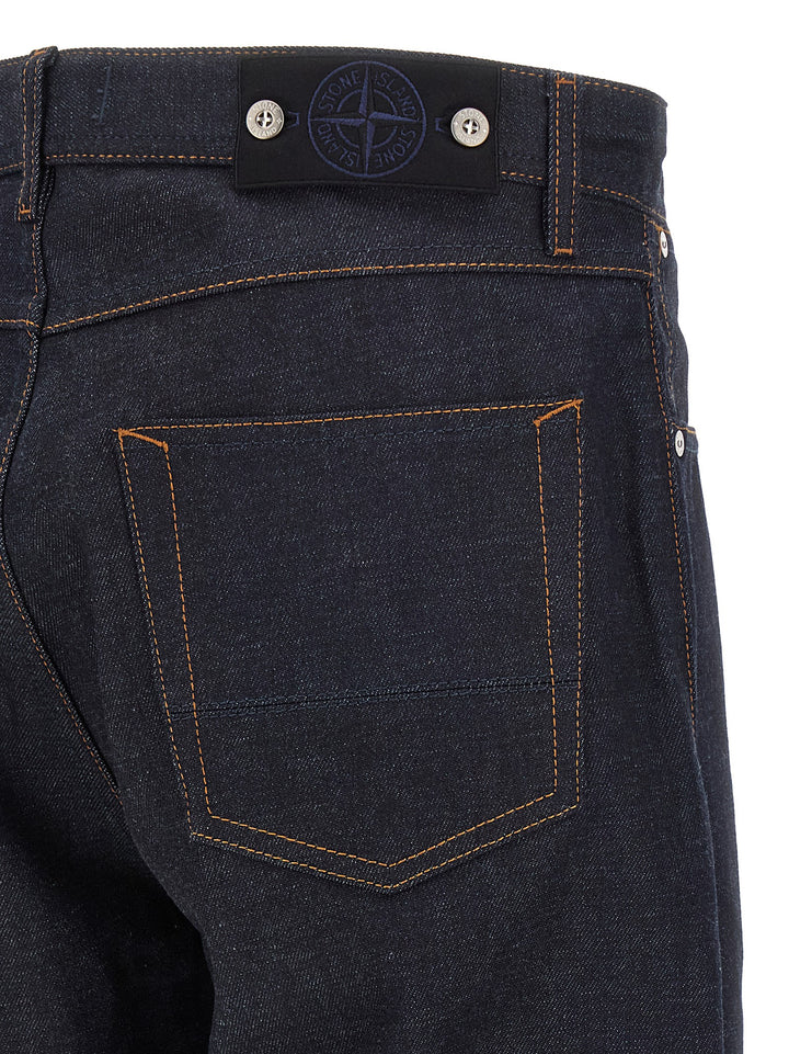 Stone Island Blue Cotton Straight-Leg Jeans