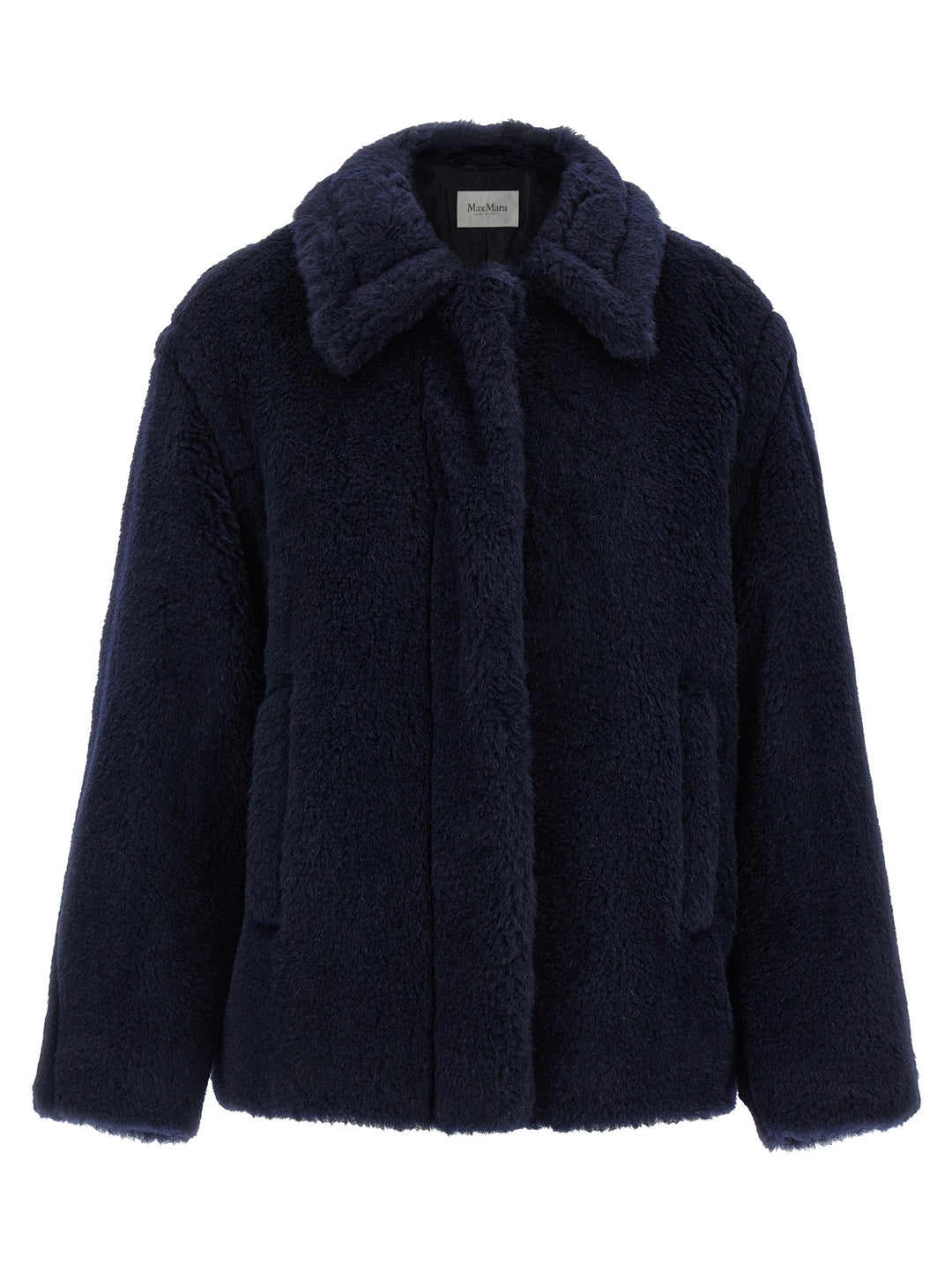 Max Mara Blue Alpaca Leather Coat