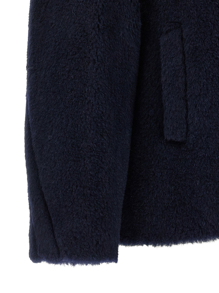 Max Mara Blue Alpaca Leather Coat