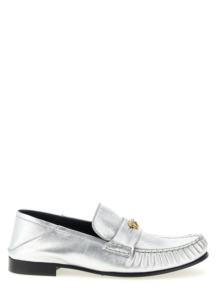 Versace Silver Lamb Leather Slip-On Loafers