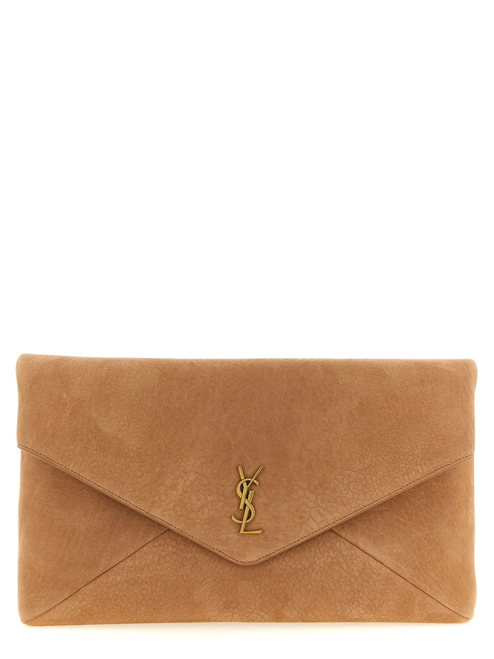Saint Laurent Brown Lamb Leather Clutch Bag