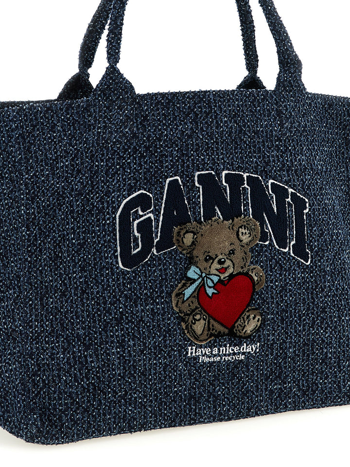 Ganni Blue Organic Cotton Tote Bag