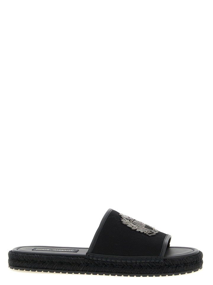 Dolce &amp; Gabbana Black Cotton Slides