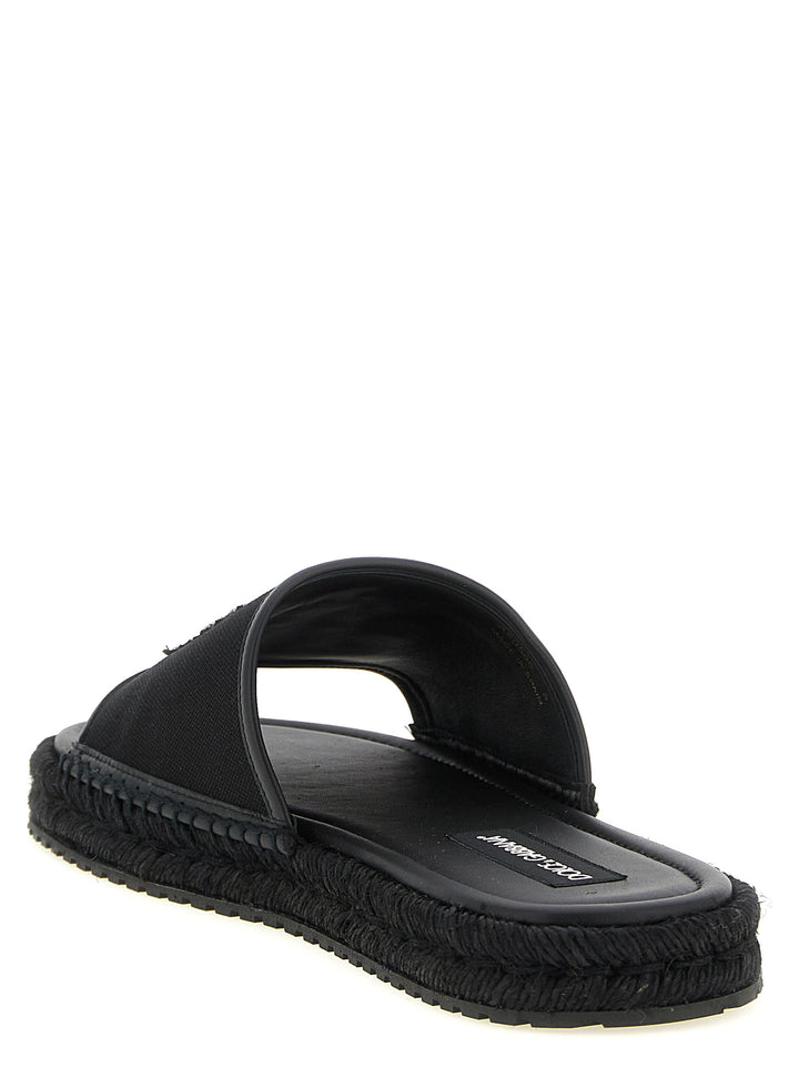 Dolce &amp; Gabbana Black Cotton Slides