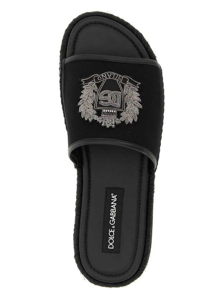 Dolce &amp; Gabbana Black Cotton Slides