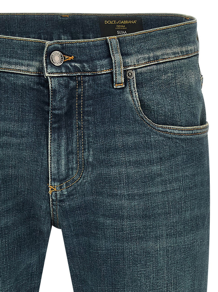 Dolce &amp; Gabbana Blue Cotton Slim Fit Jeans