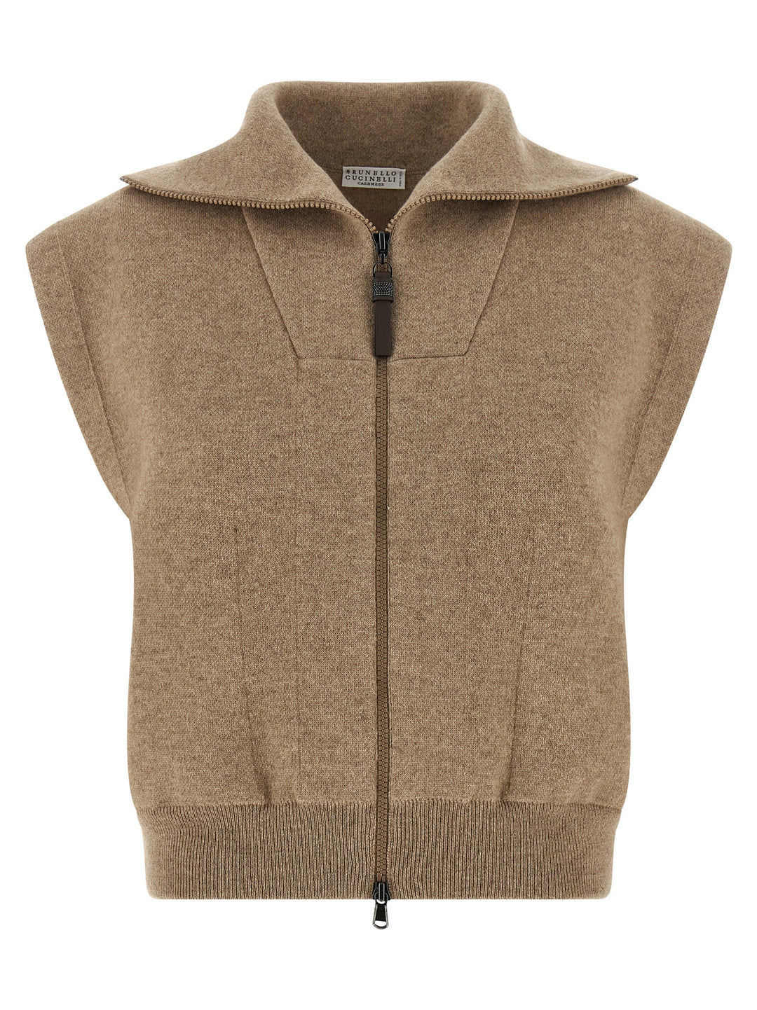 Brunello Cucinelli Beige Cashmere Sleeveless Jacket