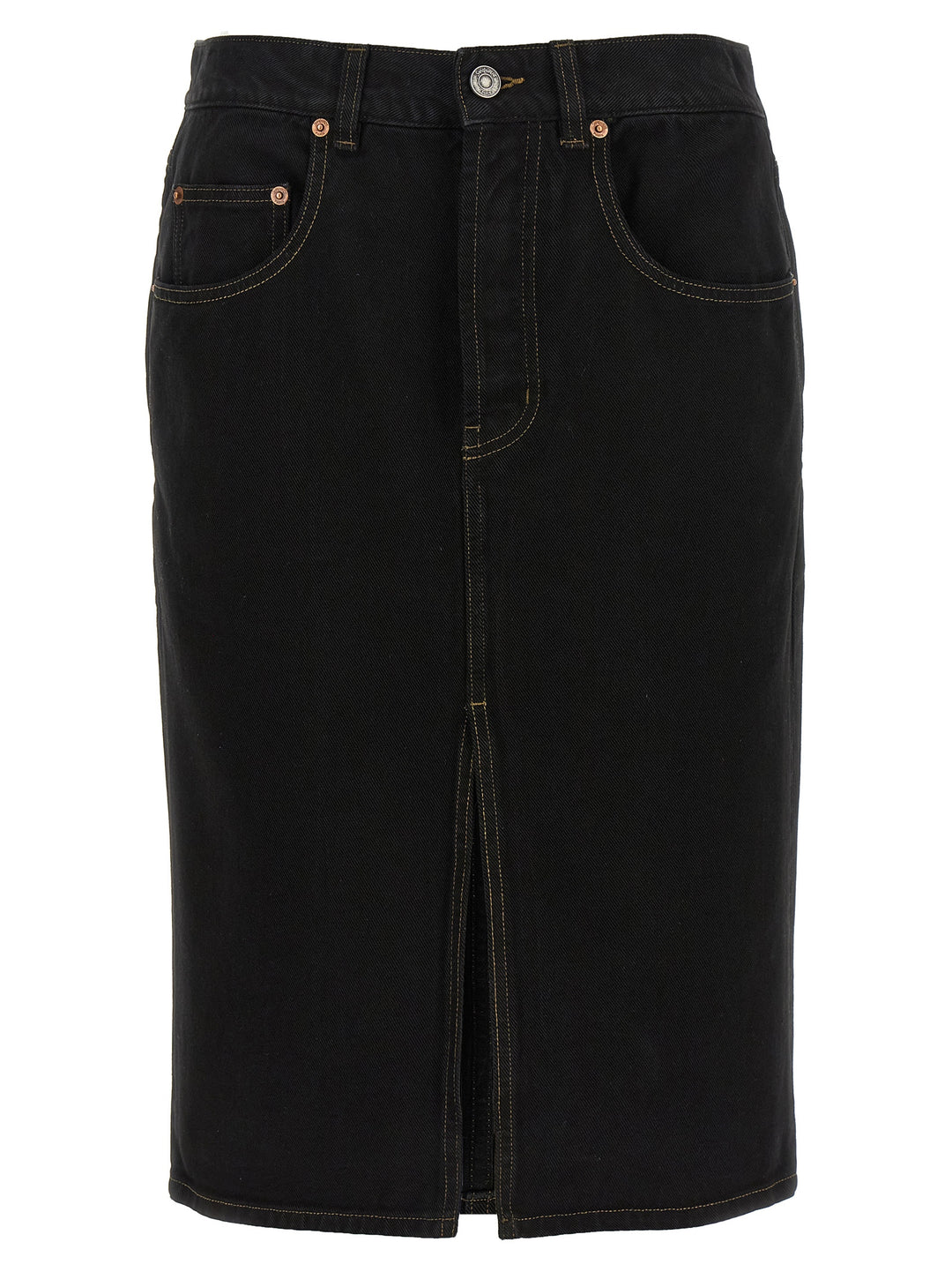 Saint Laurent Black Cotton Midi Skirt