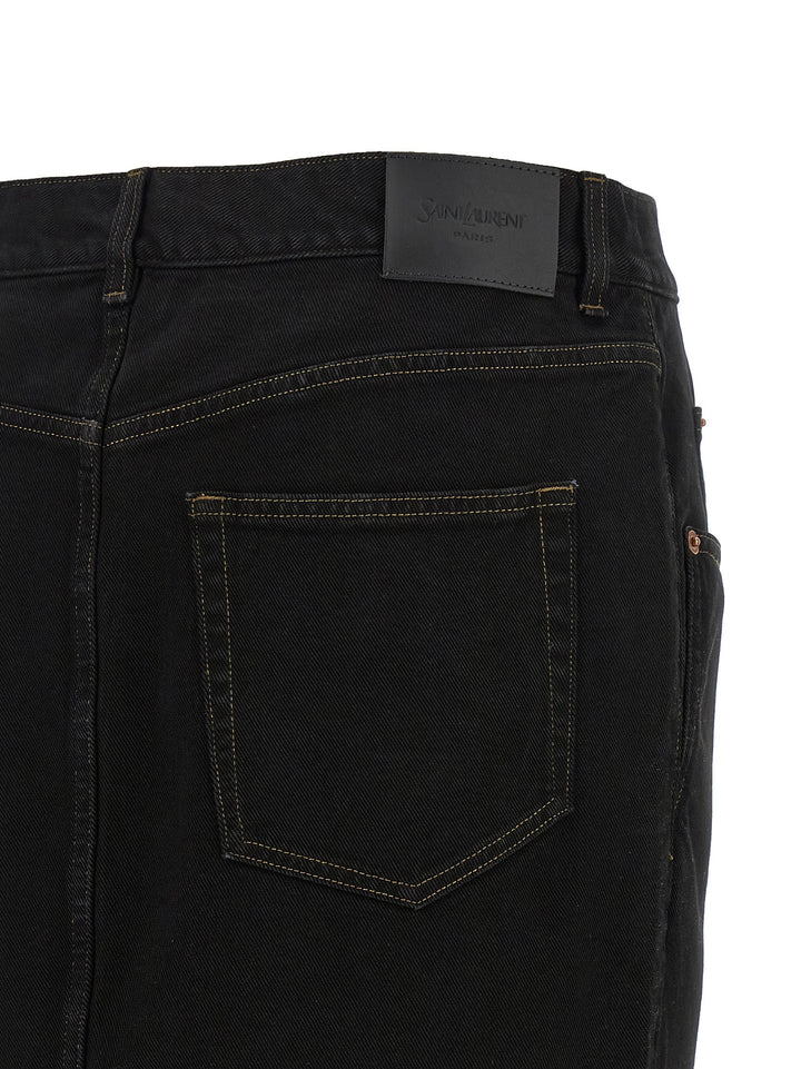 Saint Laurent Black Cotton Midi Skirt