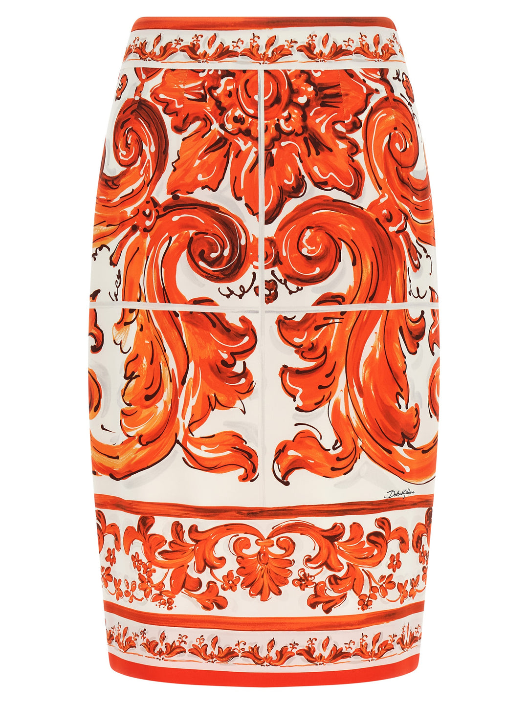 Dolce &amp; Gabbana Orange Silk Midi Skirt