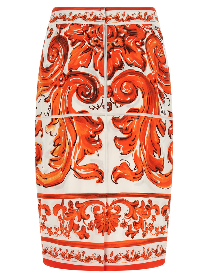 Dolce &amp; Gabbana Orange Silk Midi Skirt