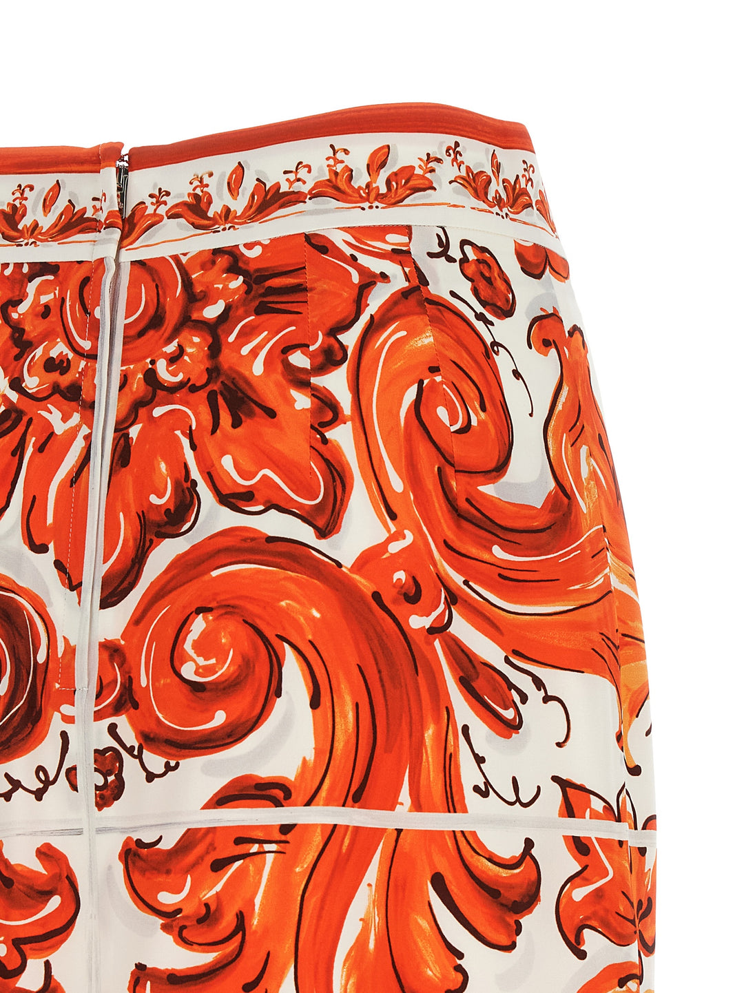 Dolce &amp; Gabbana Orange Silk Midi Skirt