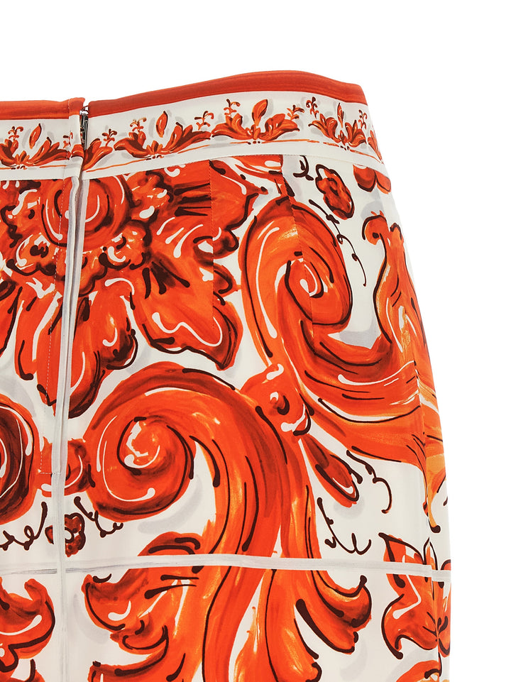 Dolce &amp; Gabbana Orange Silk Midi Skirt