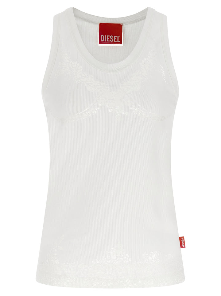 Diesel White Cotton Tank Tops