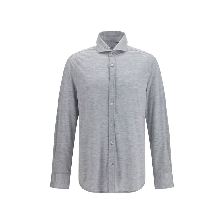 Brunello Cucinelli Blue Silk Dress Shirt