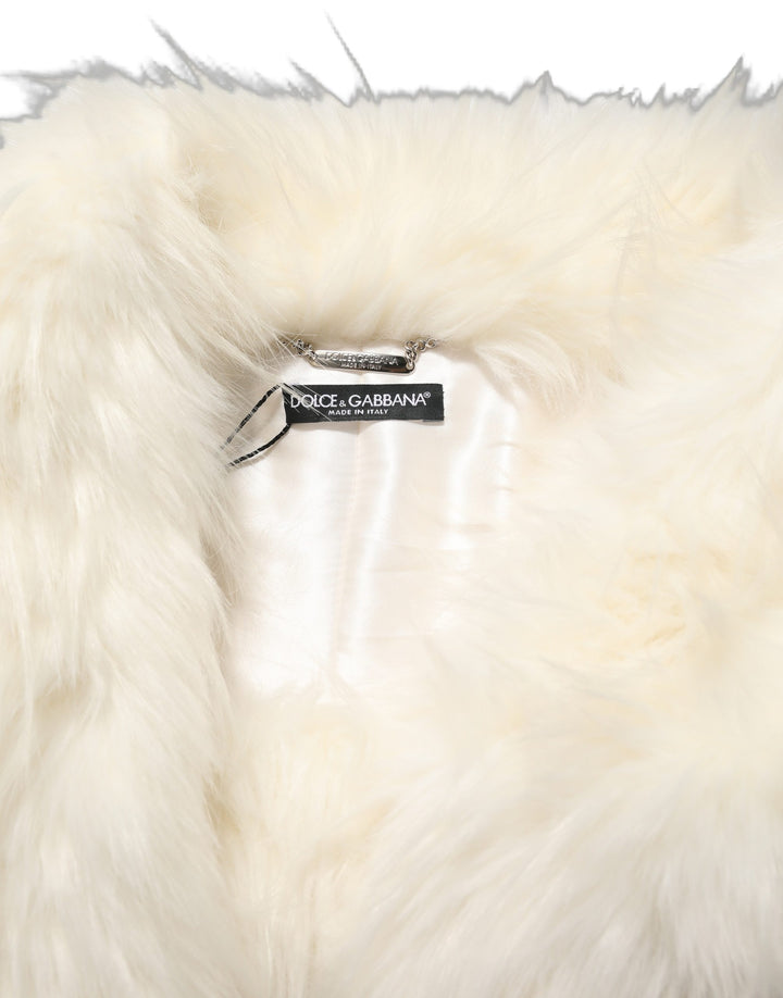 Dolce &amp; Gabbana White Faux Fur Long Sleeves Coat Jacket