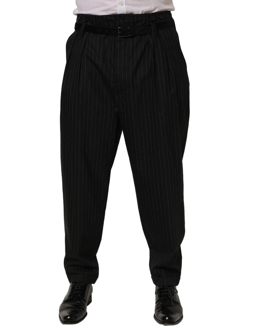 Dolce &amp; Gabbana Black Pinstripe Wool Men Dress Trouser Pants