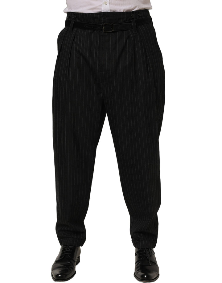 Dolce &amp; Gabbana Black Pinstripe Wool Men Dress Trouser Pants