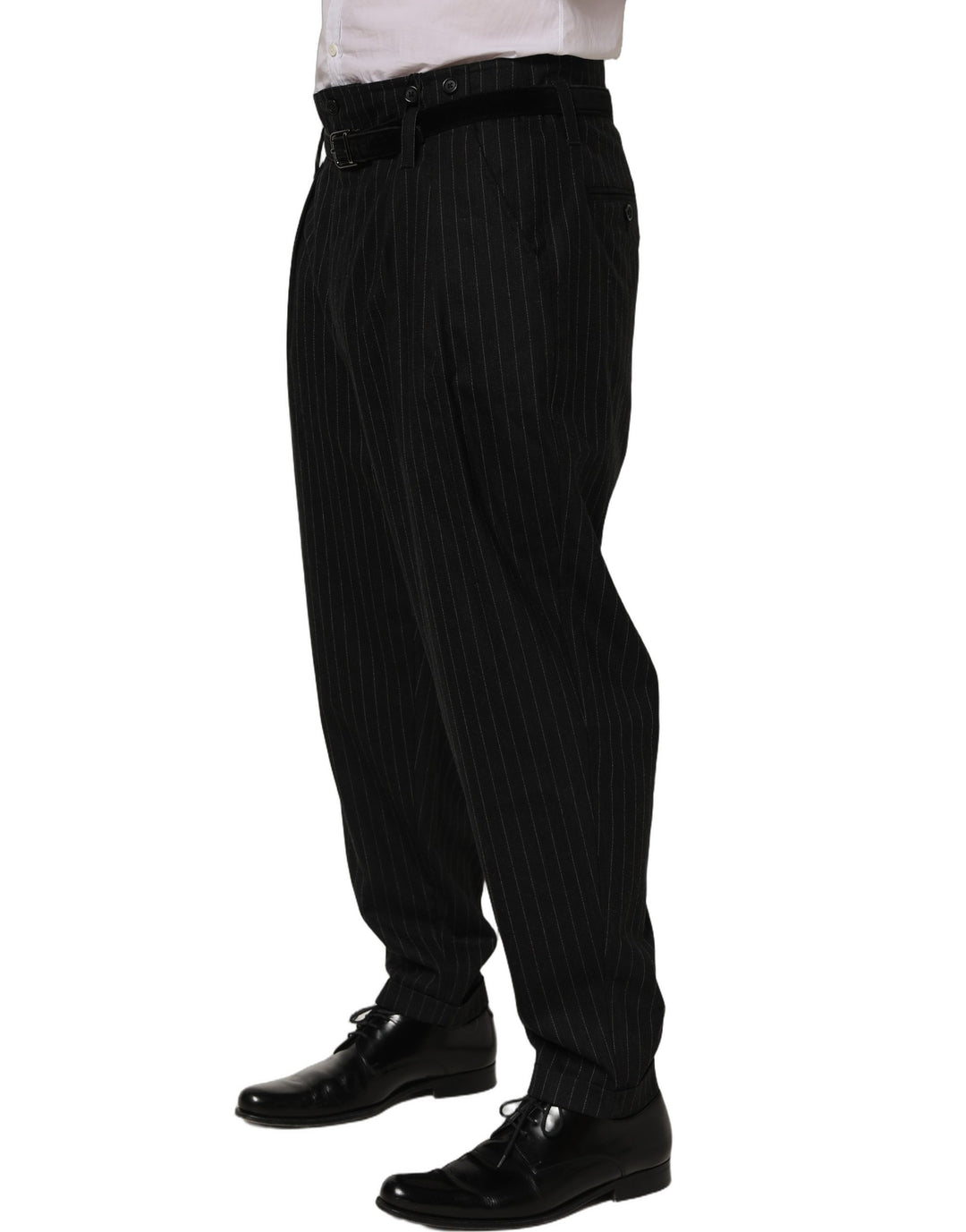 Dolce &amp; Gabbana Black Pinstripe Wool Men Dress Trouser Pants