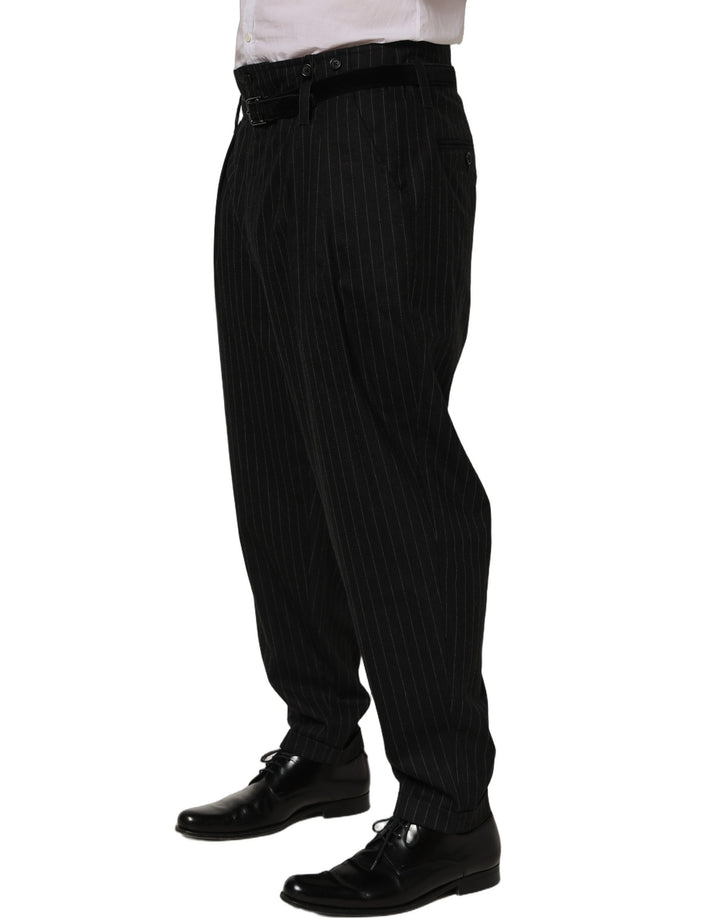 Dolce &amp; Gabbana Black Pinstripe Wool Men Dress Trouser Pants