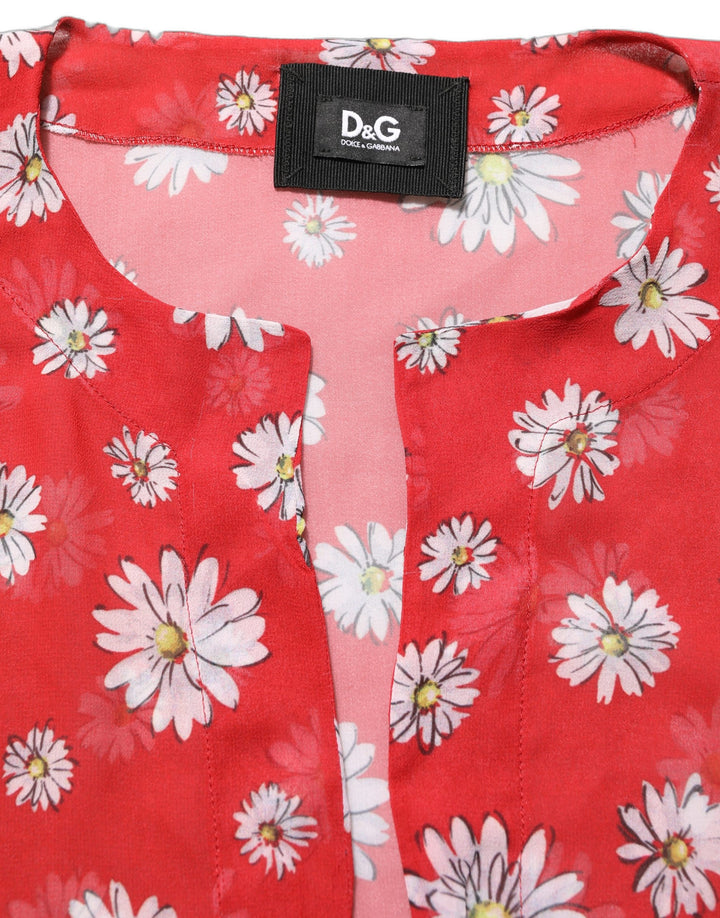 Dolce &amp; Gabbana Red Floral V-neck Polyester Kaftan Blouse Top