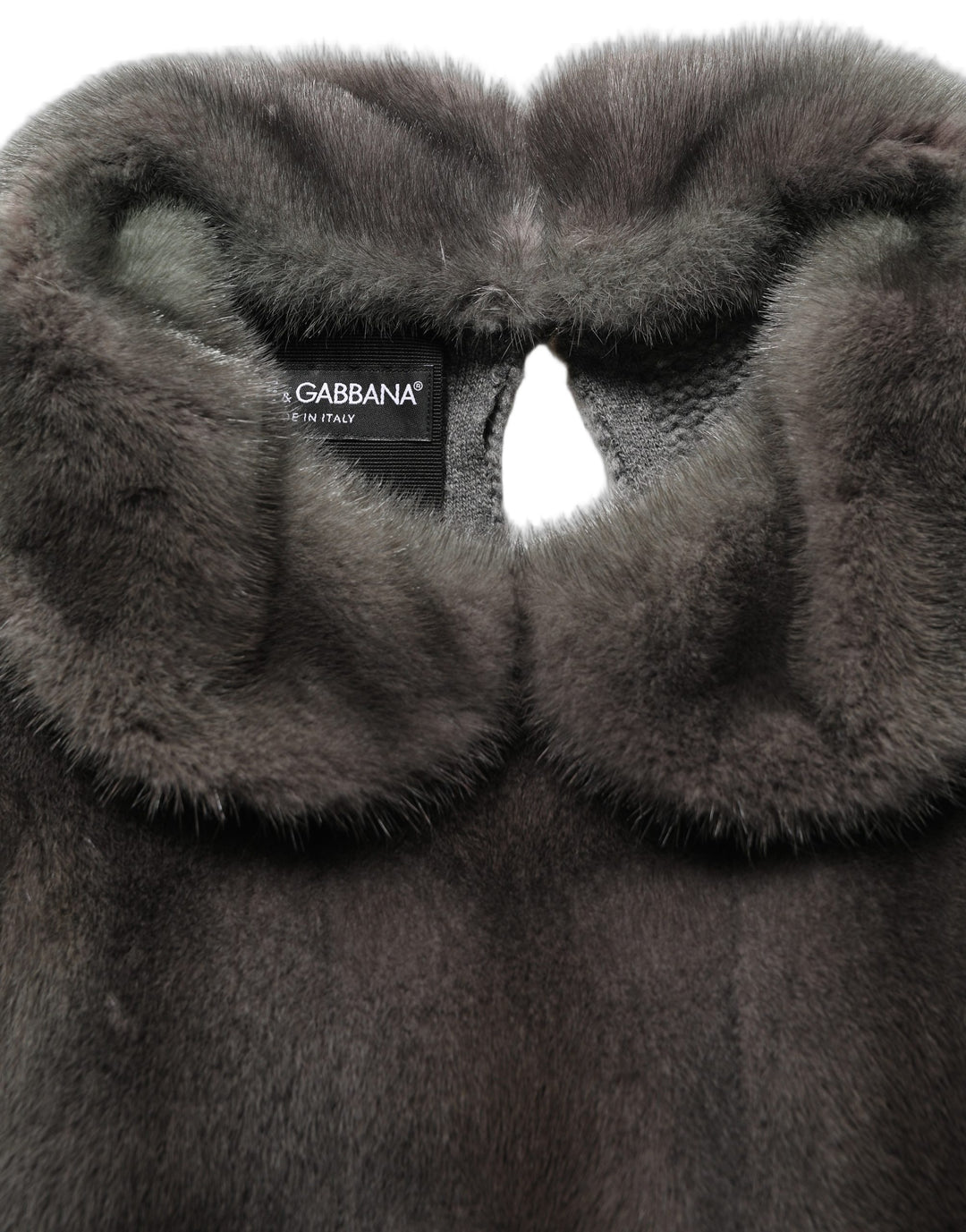 Dolce &amp; Gabbana Dark Gray Mink Fur Round Collar Blouse Top