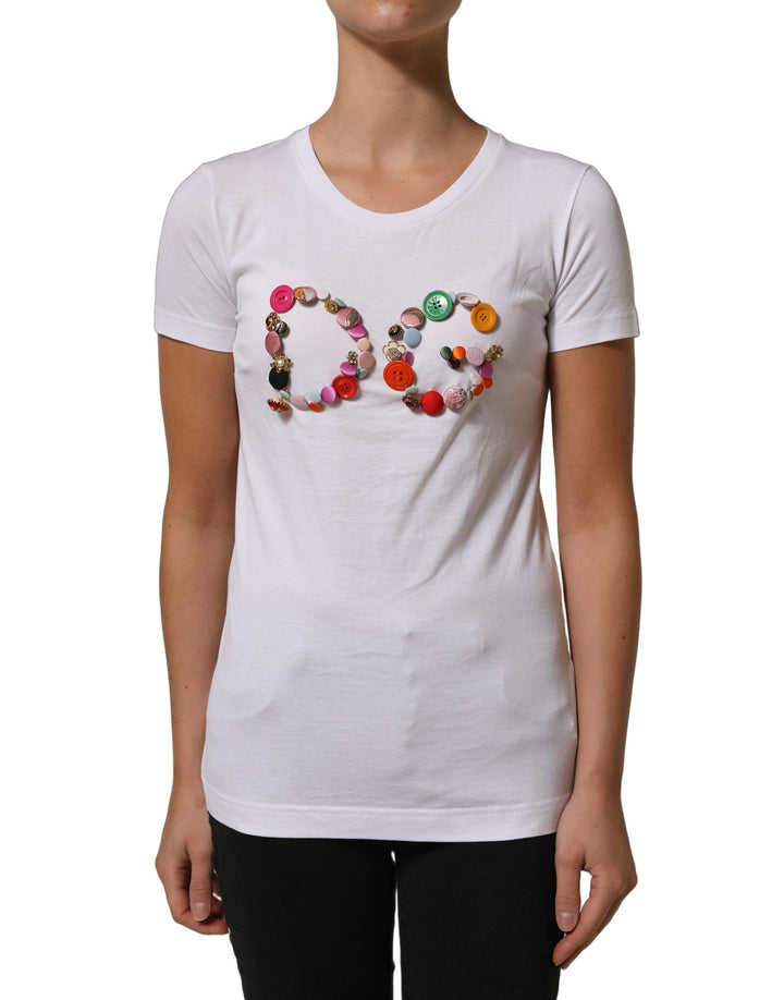 Dolce &amp; Gabbana White DG Logo Embellished Round Neck T-shirt