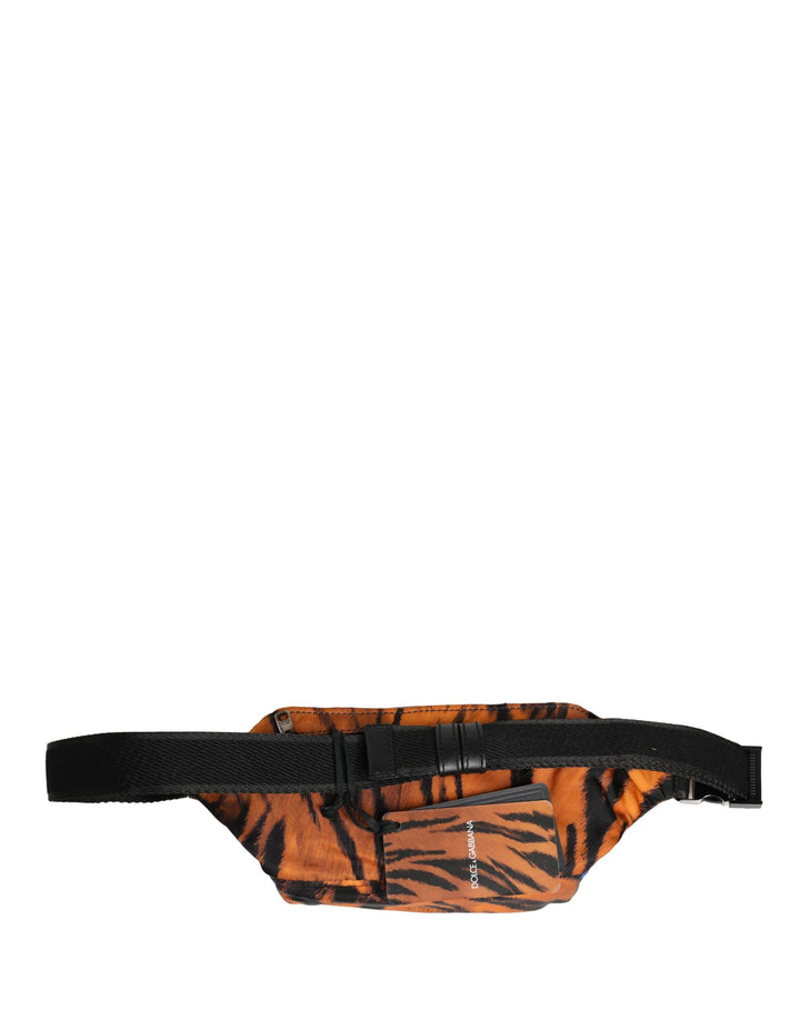 Dolce &amp; Gabbana Brown Tiger Print Nylon Fanny Waist Pack Borse Men Bag