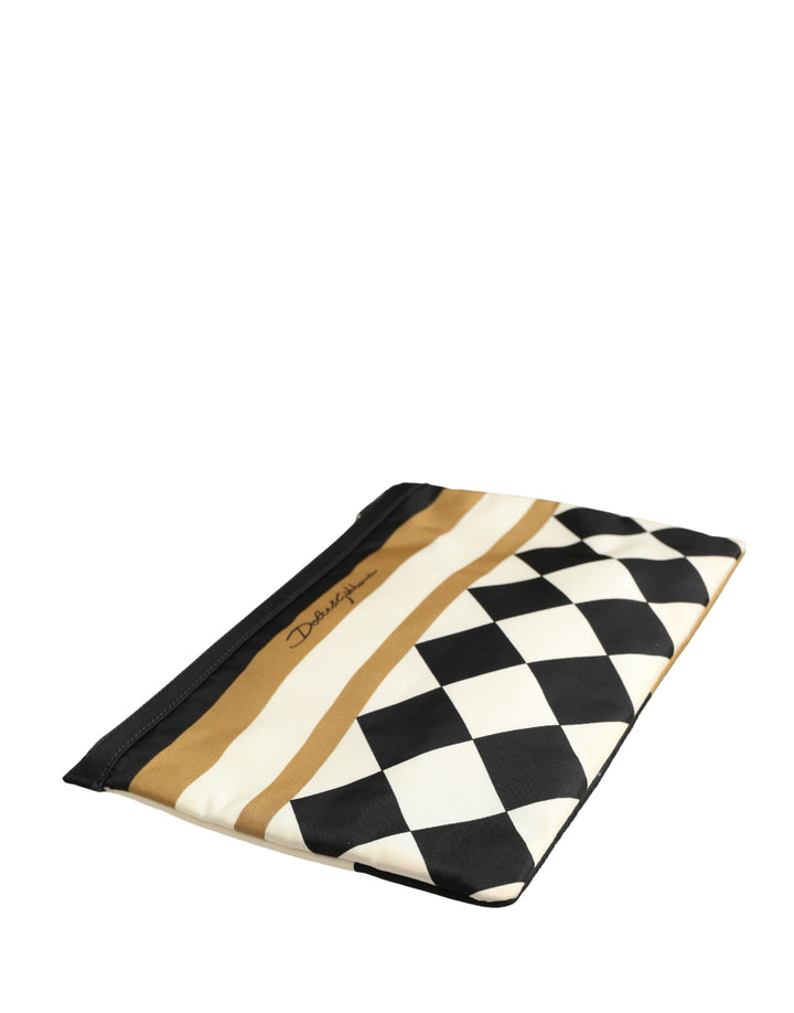 Dolce &amp; Gabbana Multicolor Checkered Logo Print Nylon Clutch Borse Bag
