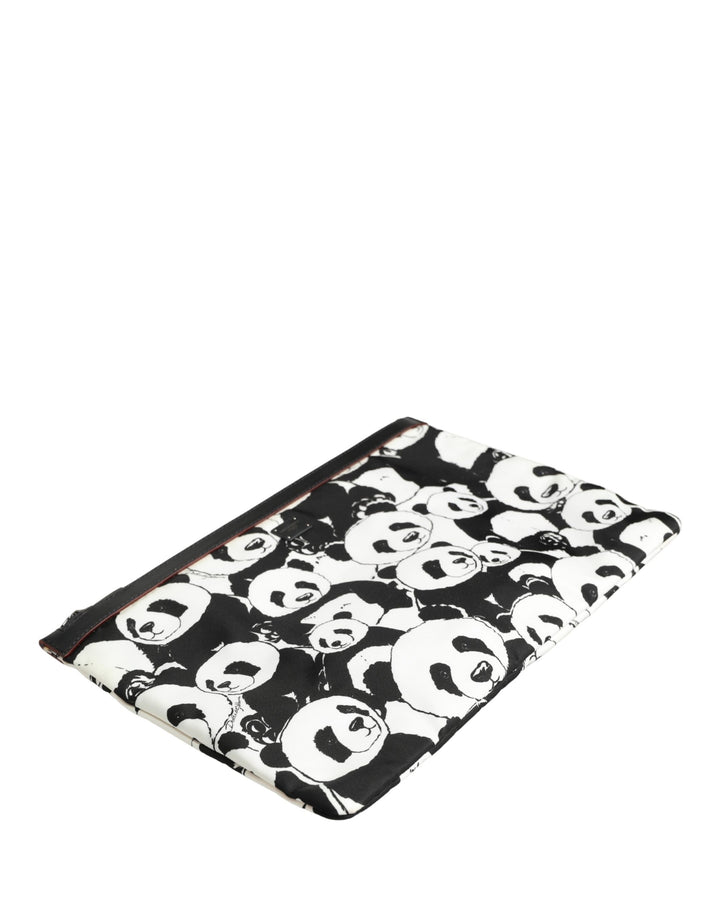 Dolce &amp; Gabbana Black White Panda Print Nylon Clutch Men Pouch Borse Bag