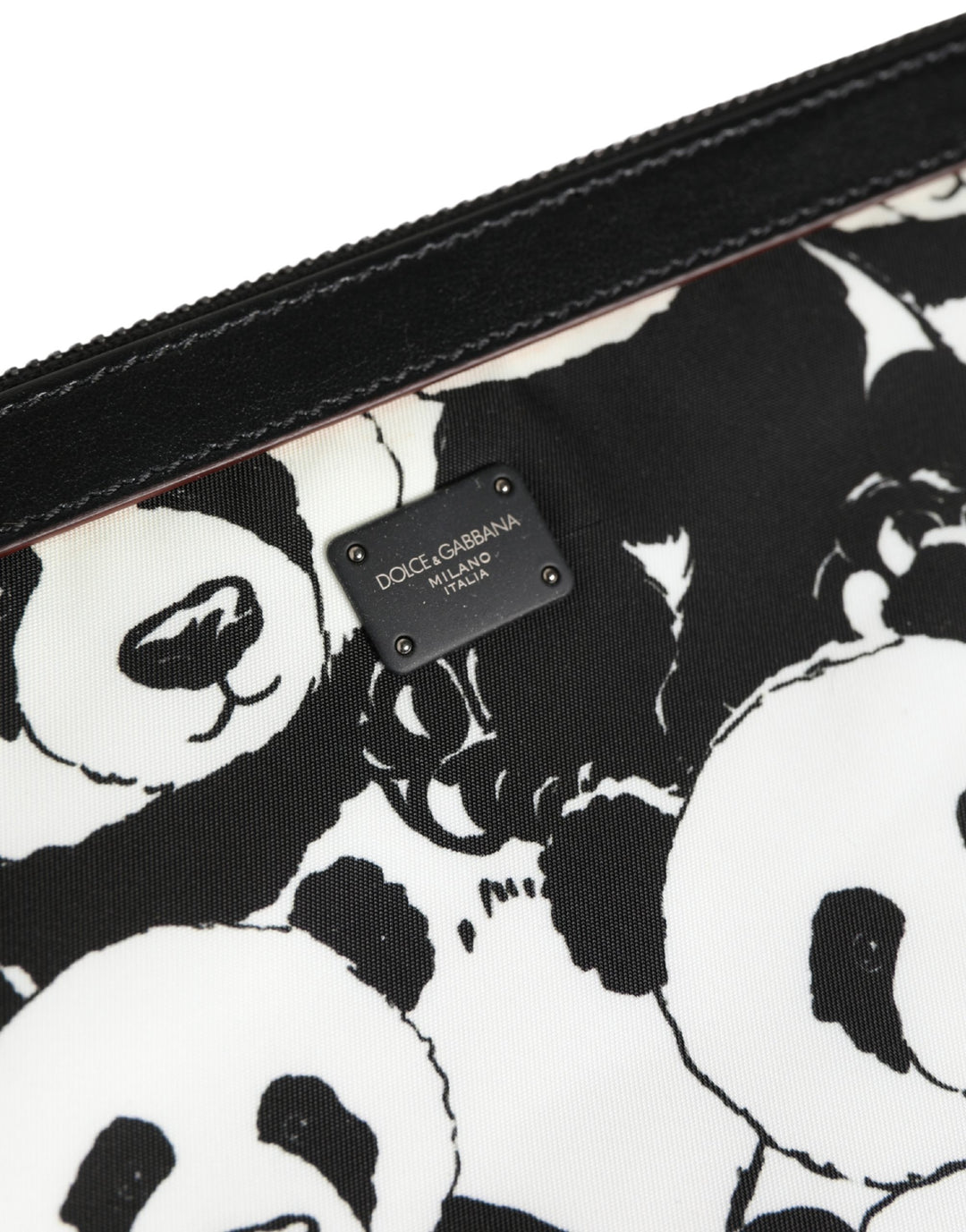 Dolce &amp; Gabbana Black White Panda Print Nylon Clutch Men Pouch Borse Bag