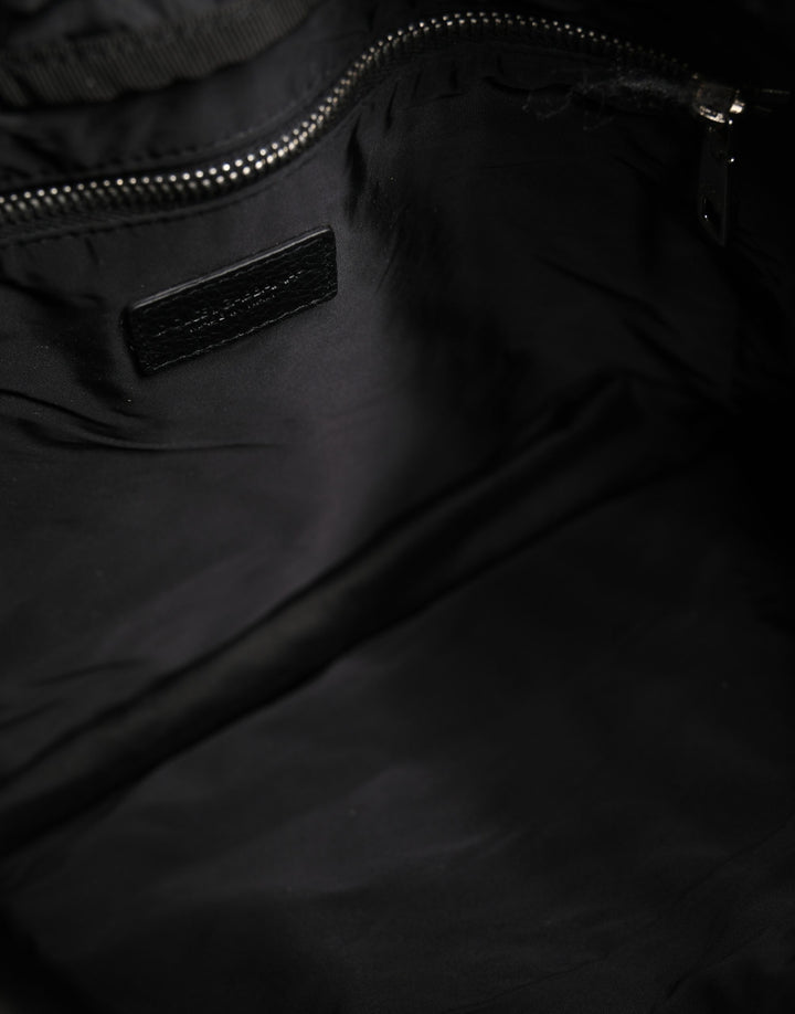 Dolce &amp; Gabbana Black White Striped Polyester Drawstring Backpack Men Bag