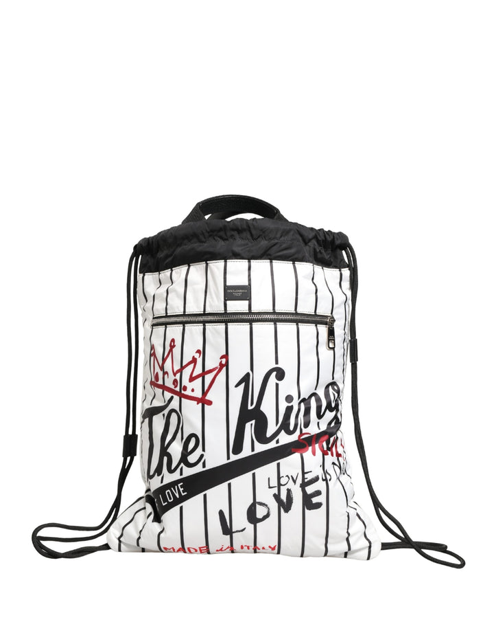 Dolce &amp; Gabbana Black White Striped Polyester Drawstring Backpack Men Bag