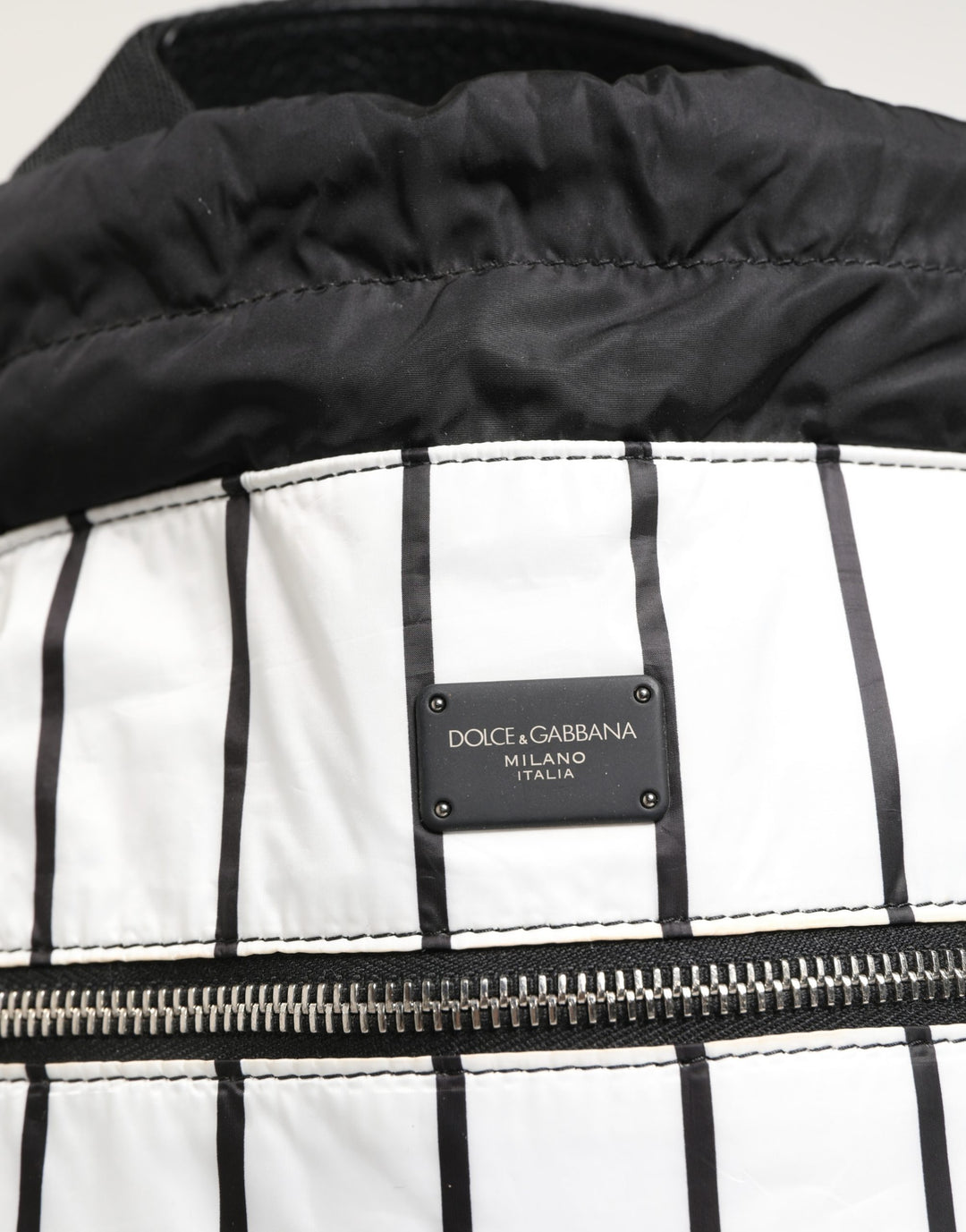 Dolce &amp; Gabbana Black White Striped Polyester Drawstring Backpack Men Bag