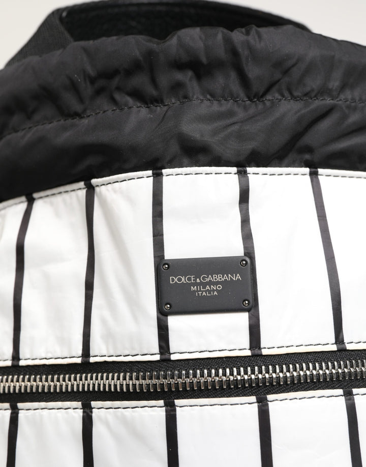 Dolce &amp; Gabbana Black White Striped Polyester Drawstring Backpack Men Bag