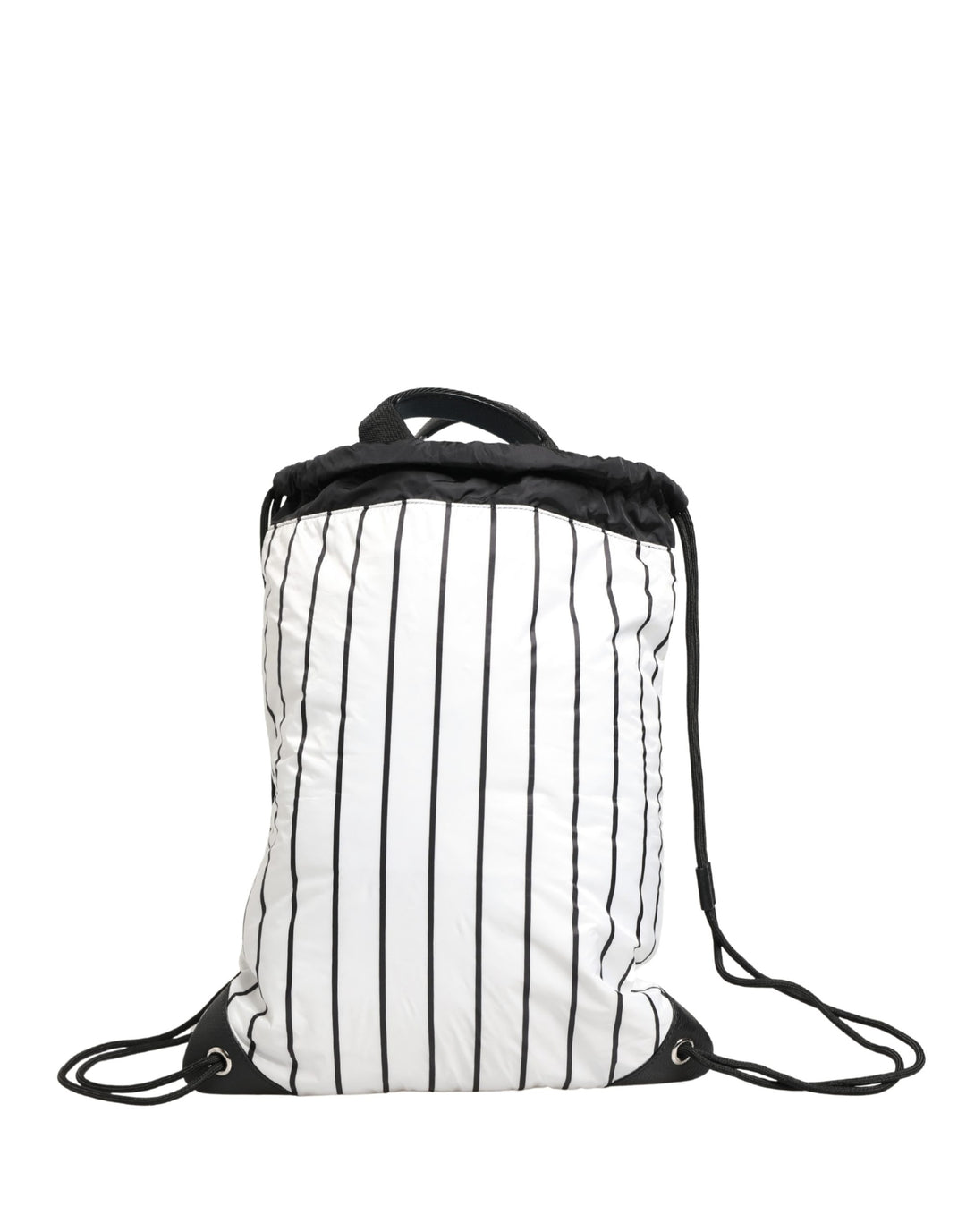 Dolce &amp; Gabbana Black White Striped Polyester Drawstring Backpack Men Bag