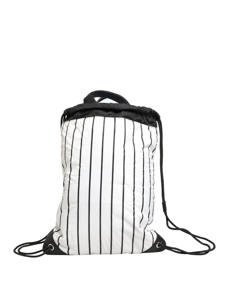 Dolce &amp; Gabbana Black White Striped Polyester Drawstring Backpack Men Bag