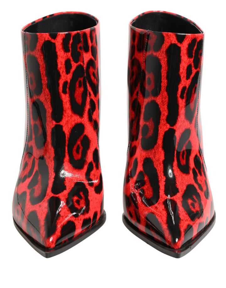 Dolce &amp; Gabbana Red Leopard Cardinale Ankle Boots Shoes
