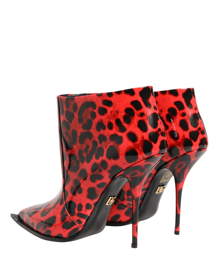 Dolce &amp; Gabbana Red Leopard Cardinale Ankle Boots Shoes
